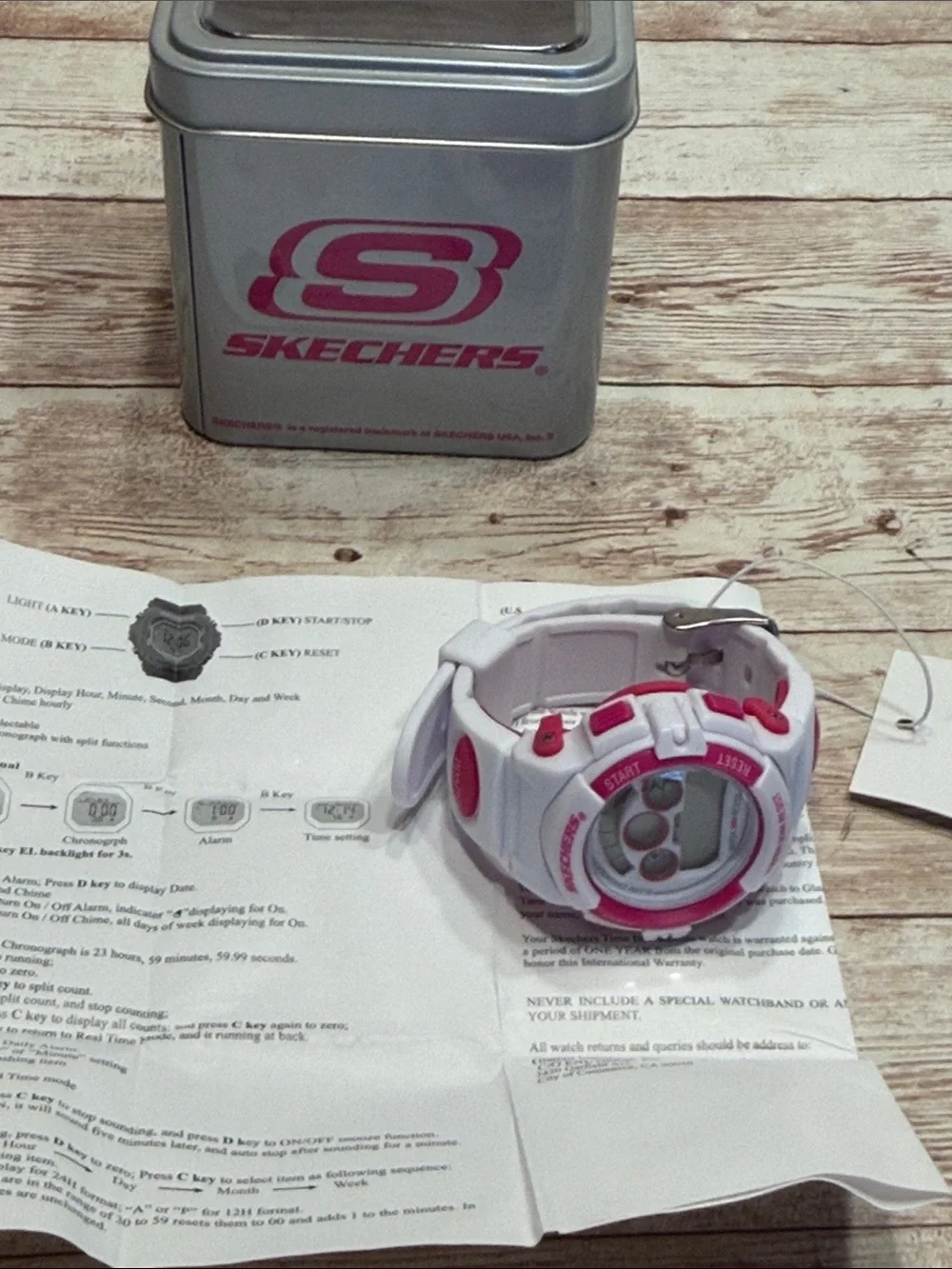 Skechers White and Pink Digital Sport Watch